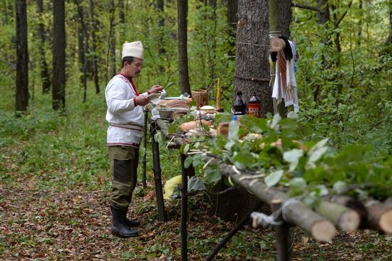 Mari native religion followers hold prayer service in sacred grove