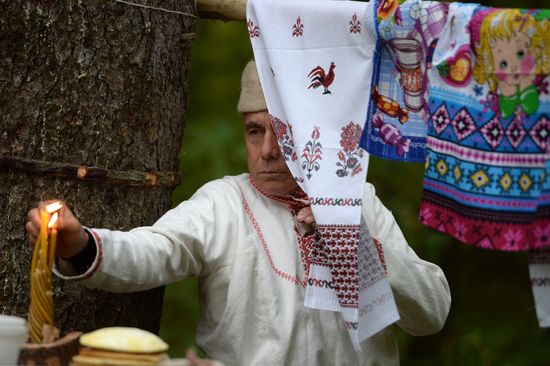 Mari native religion followers hold prayer service in sacred grove
