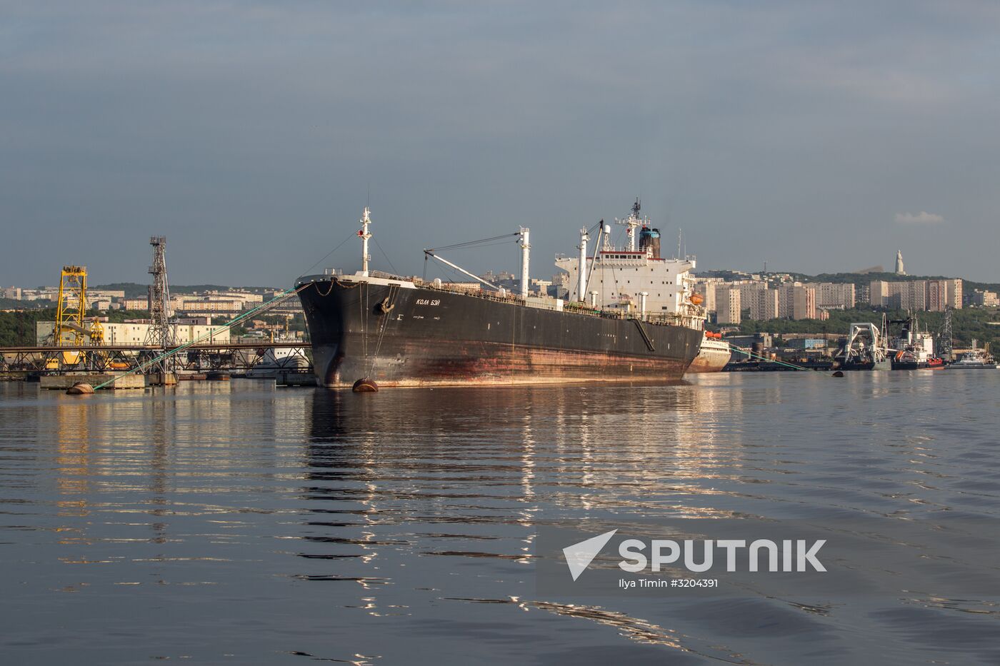 Ships in Kola Bay harbor