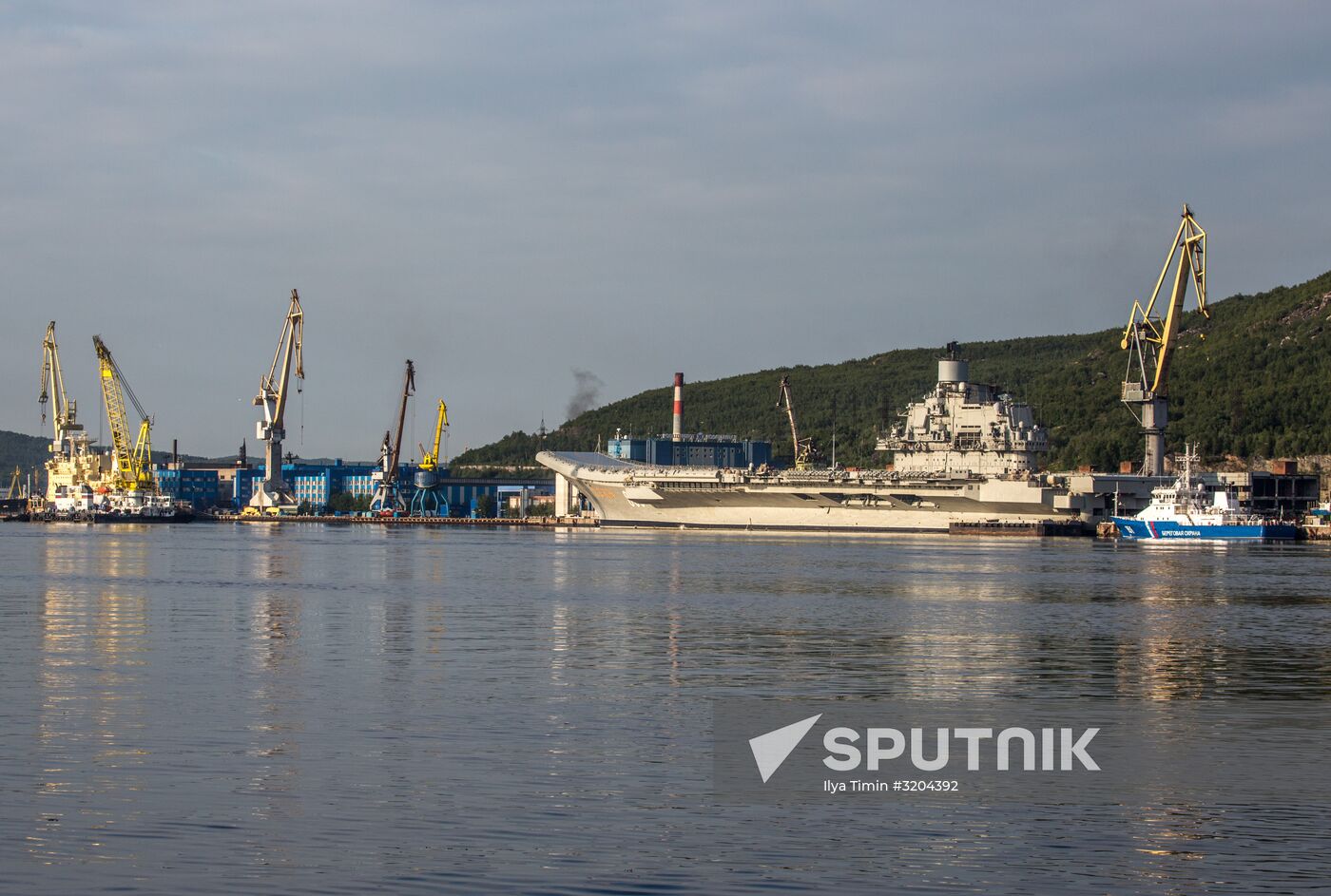 Ships in Kola Bay harbor
