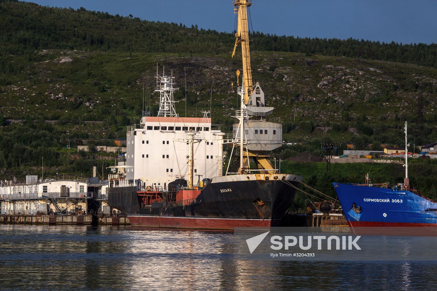 Ships in Kola Bay harbor