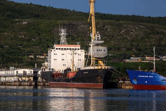 Ships in Kola Bay harbor