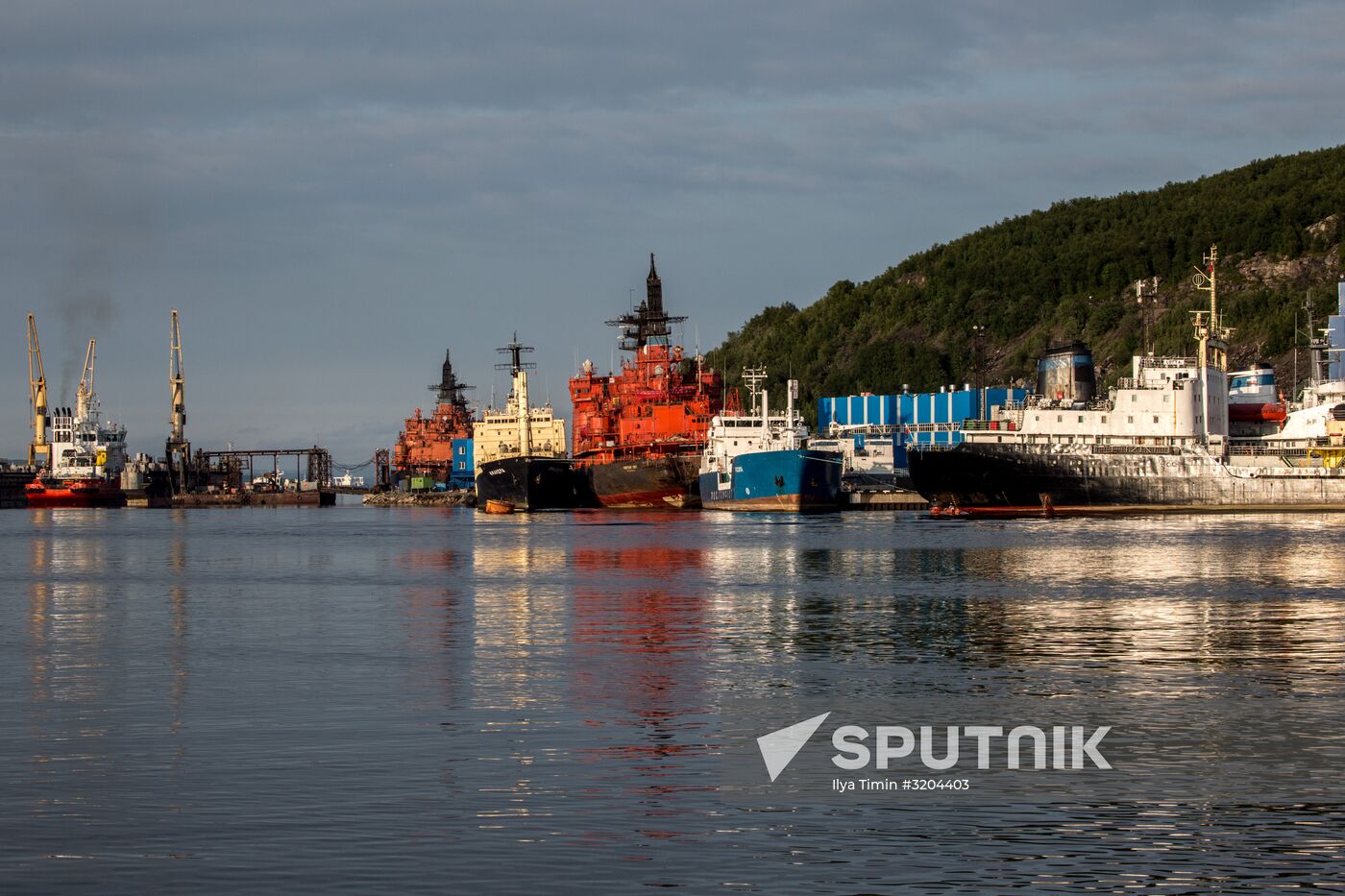 Ships in Kola Bay harbor