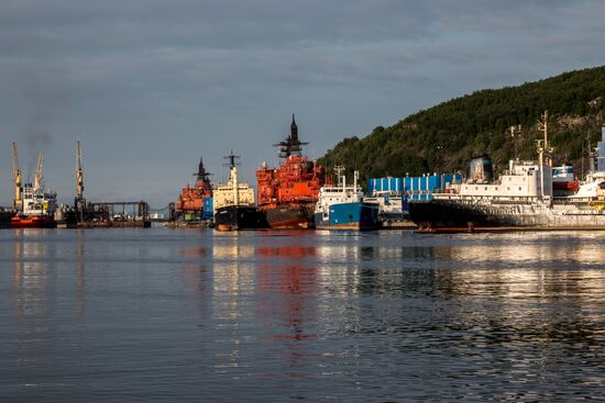 Ships in Kola Bay harbor