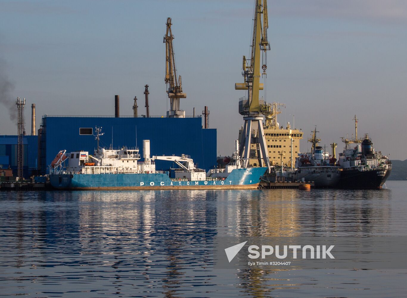 Ships in Kola Bay harbor
