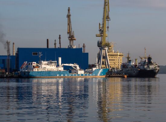 Ships in Kola Bay harbor
