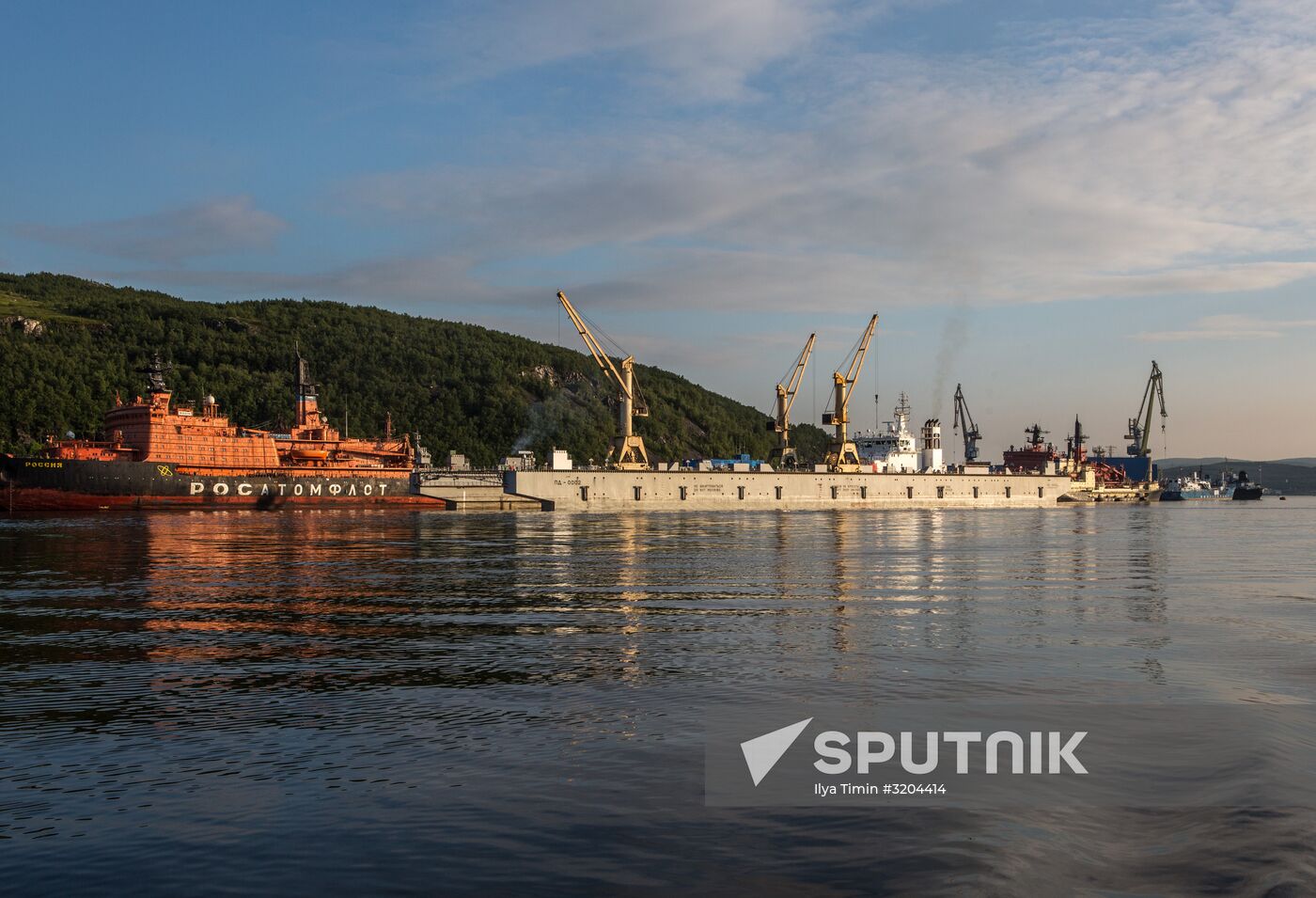 Ships in Kola Bay harbor