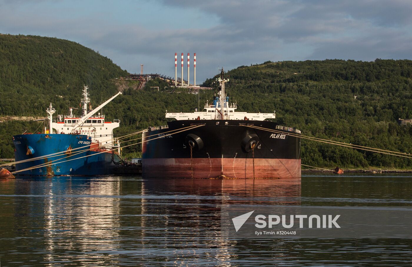 Ships in Kola Bay harbor