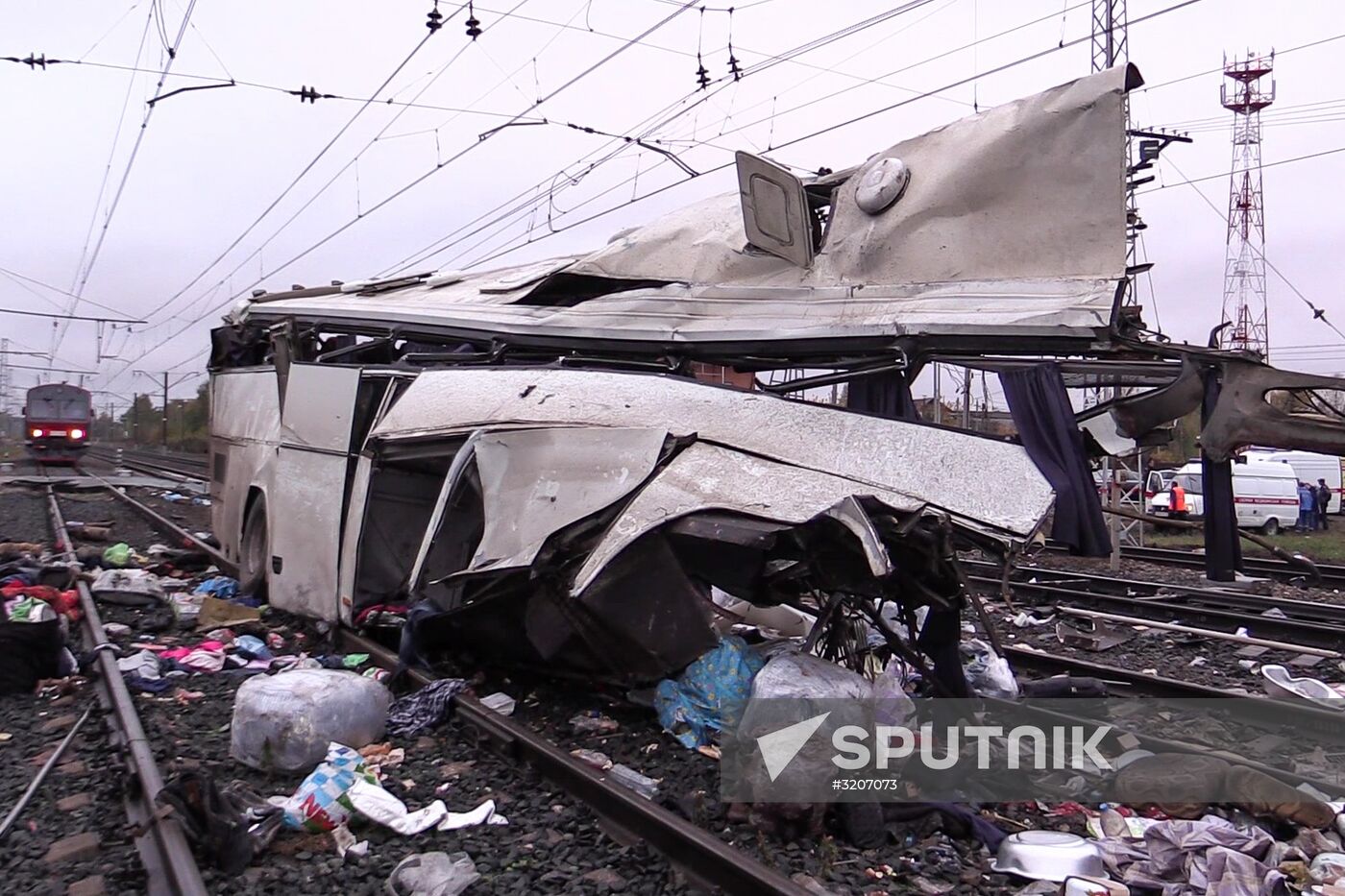 Train collides with bus at railway crossing in Vladimir Region