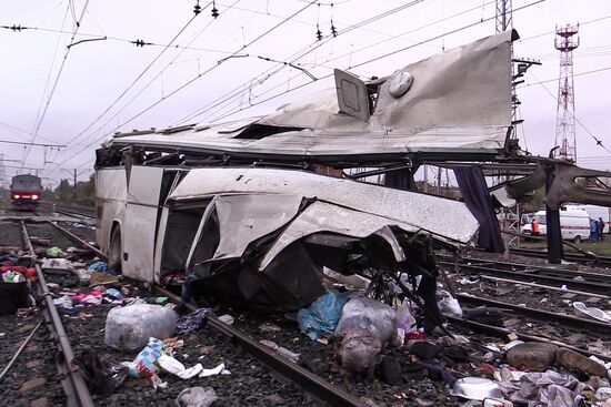 Train collides with bus at railway crossing in Vladimir Region