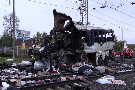 Train collides with bus at railway crossing in Vladimir Region