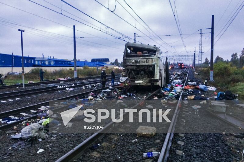 Train collides with bus at railway crossing in Vladimir Region