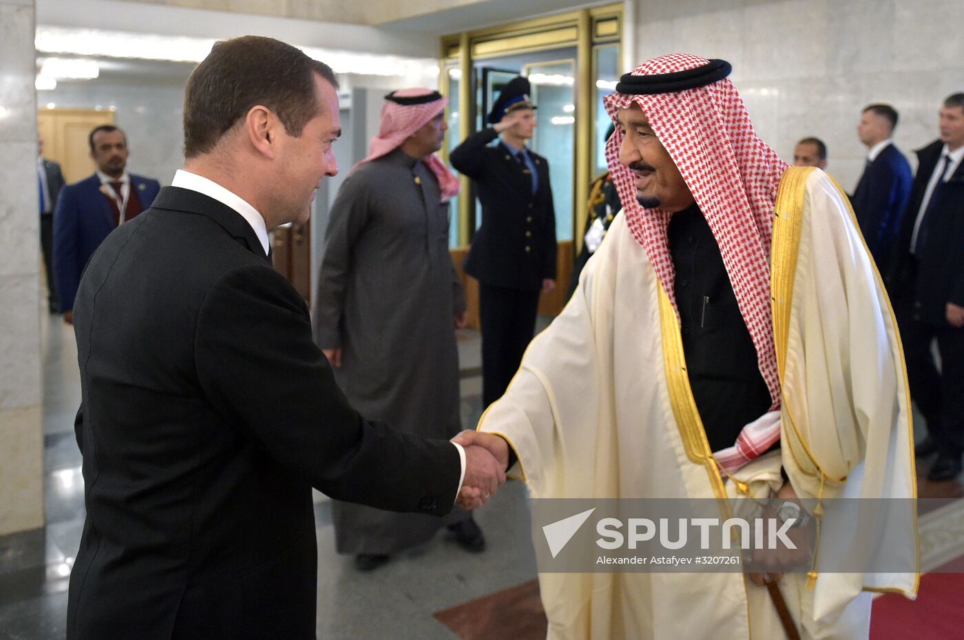 Prime Minister Dmitry Medvedev meets with King of Saudi Arabia Salman bin Abdulaziz Al Saud