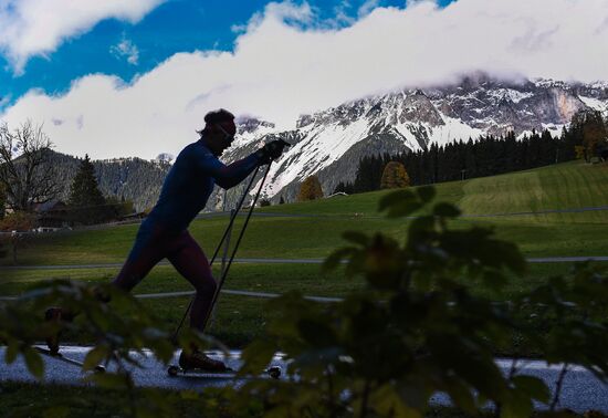 Russian national men's biathlon team on training in Ramsau, Austria