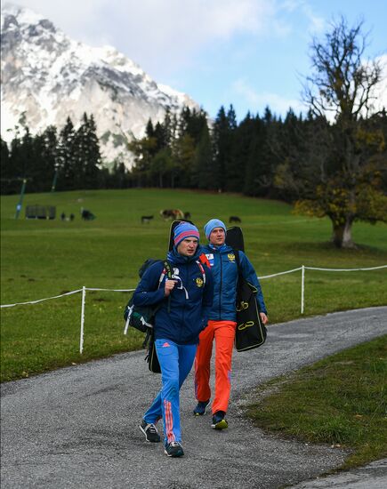 Russian national men's biathlon team on training in Ramsau, Austria