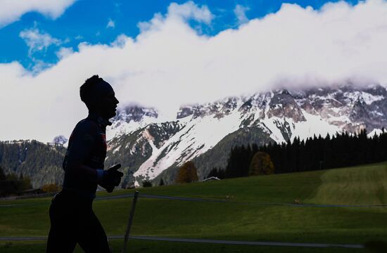 Russian national men's biathlon team on training in Ramsau, Austria