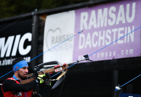 Russian national men's biathlon team on training in Ramsau, Austria
