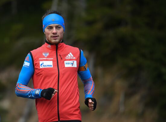 Russian national men's biathlon team on training in Ramsau, Austria