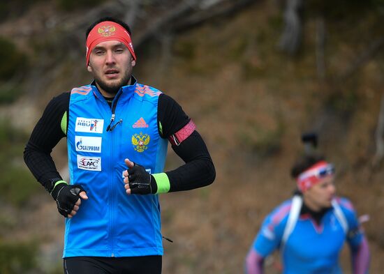 Russian national men's biathlon team on training in Ramsau, Austria
