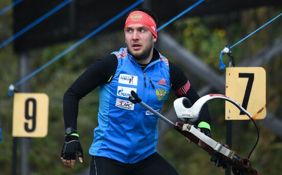 Russian national men's biathlon team on training in Ramsau, Austria