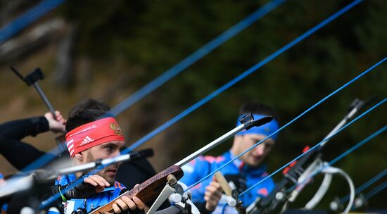Russian national men's biathlon team on training in Ramsau, Austria