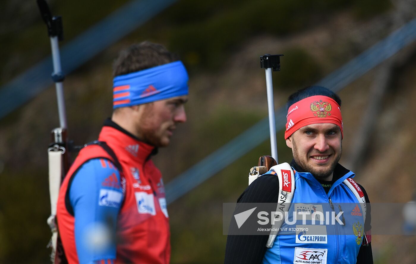 Russian national men's biathlon team on training in Ramsau, Austria