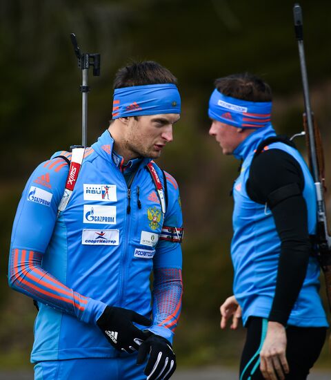 Russian national men's biathlon team on training in Ramsau, Austria