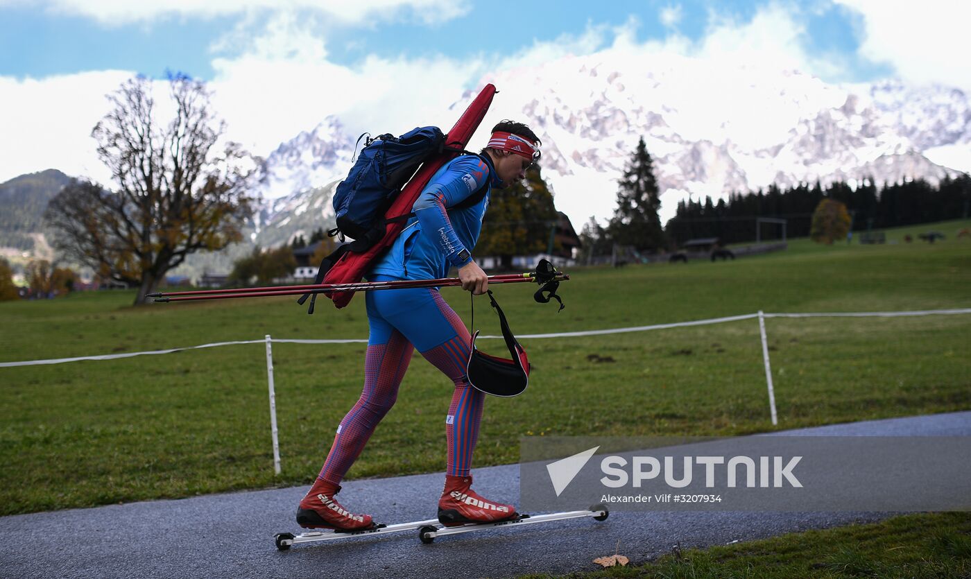 Russian national men's biathlon team on training in Ramsau, Austria