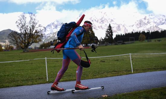 Russian national men's biathlon team on training in Ramsau, Austria
