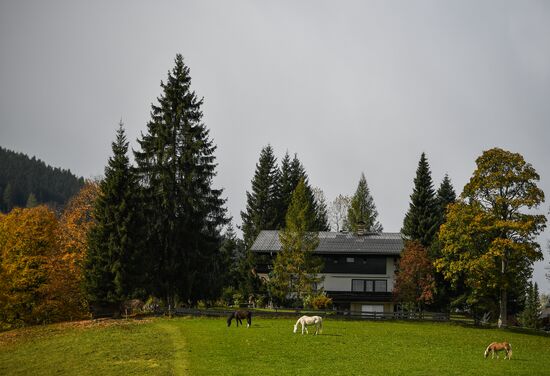 Russian national men's biathlon team on training in Ramsau, Austria