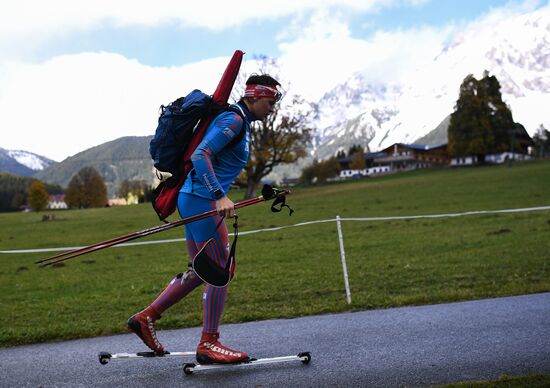 Russian national men's biathlon team on training in Ramsau, Austria