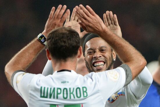 Football match between Club Italy and Leader 65 teams in Grozny