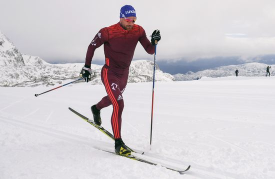 Skiing race. Training session of Russia's national team