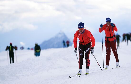 Cross-country skiing. Training session of Russia's national team