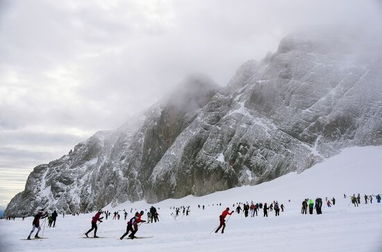 Cross-country skiing. Training session of Russia's national team