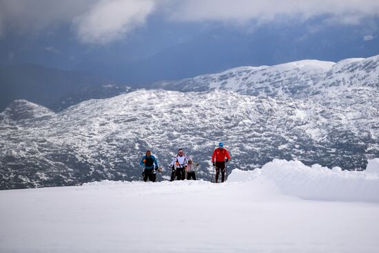 Cross-country skiing. Training session of Russia's national team