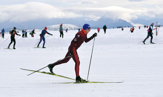 Skiing race. Training session of Russia's national team