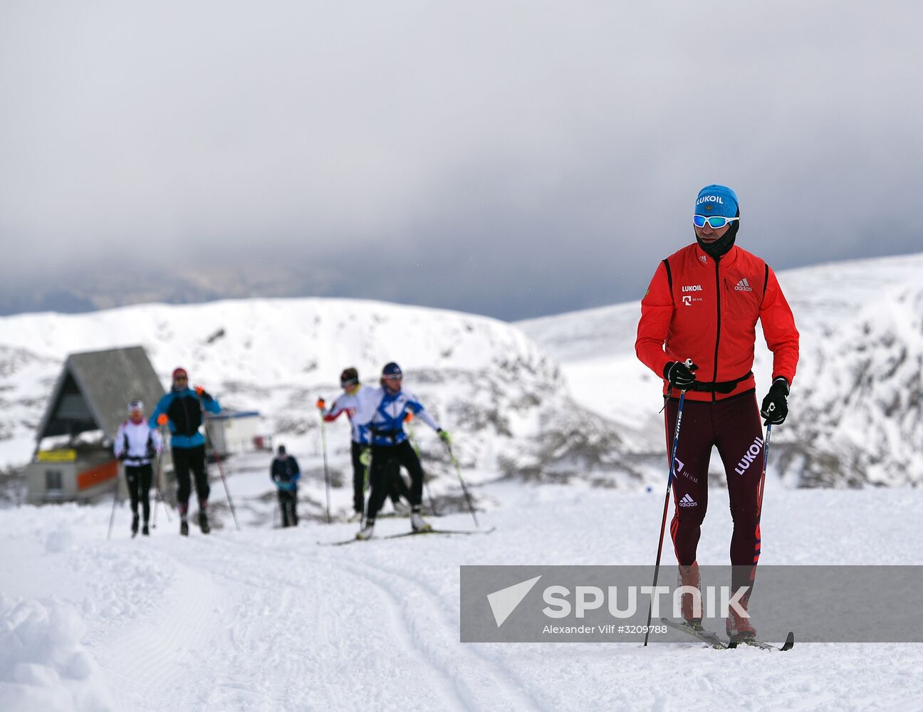 Skiing race. Training session of Russia's national team
