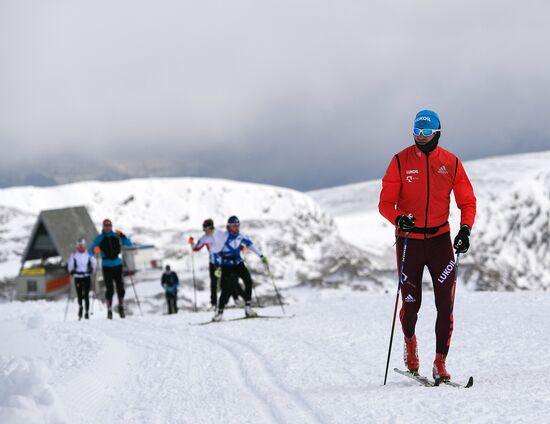 Skiing race. Training session of Russia's national team