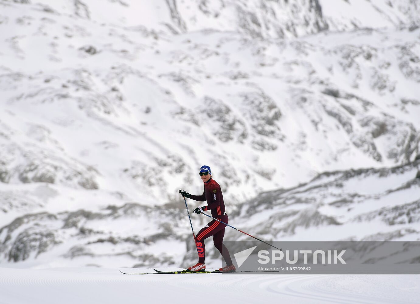 Skiing race. Training session of Russia's national team