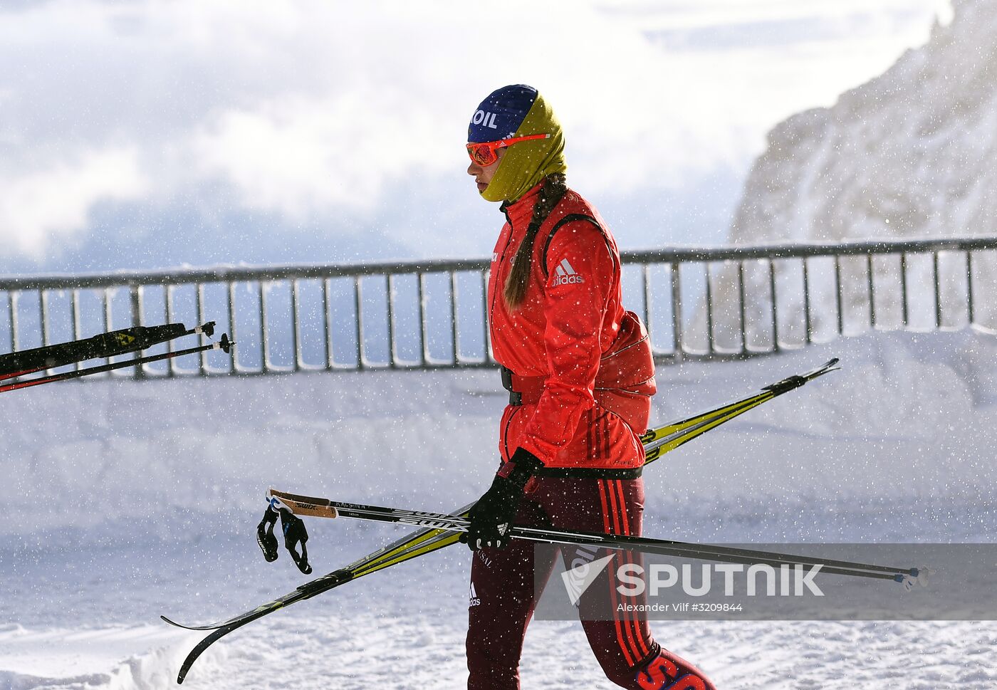 Skiing race. Training session of Russia's national team