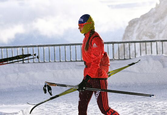 Skiing race. Training session of Russia's national team