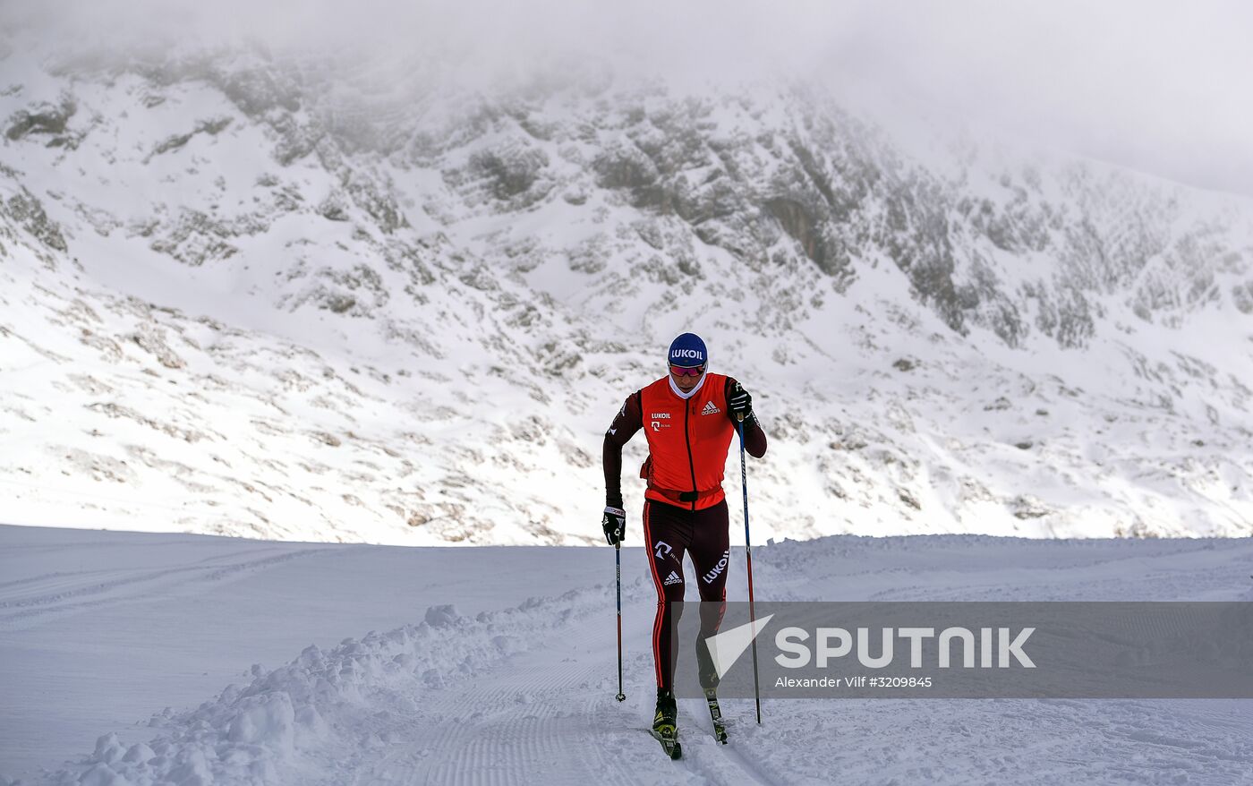 Skiing race. Training session of Russia's national team