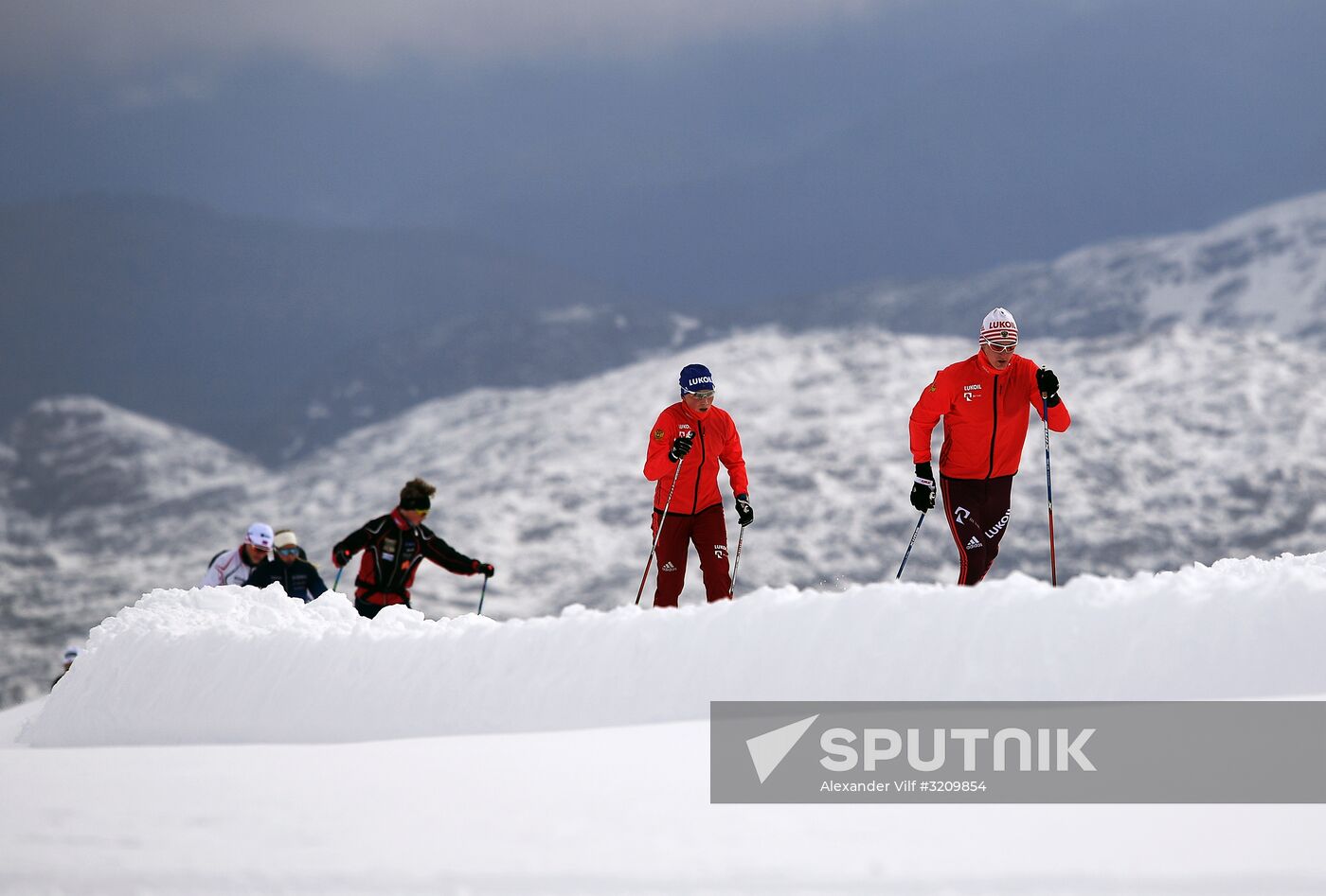 Skiing race. Training session of Russia's national team