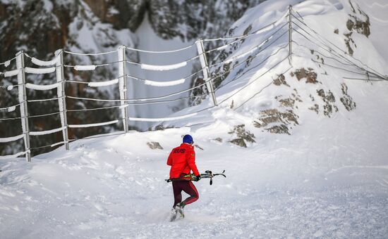 Skiing race. Training session of Russia's national team