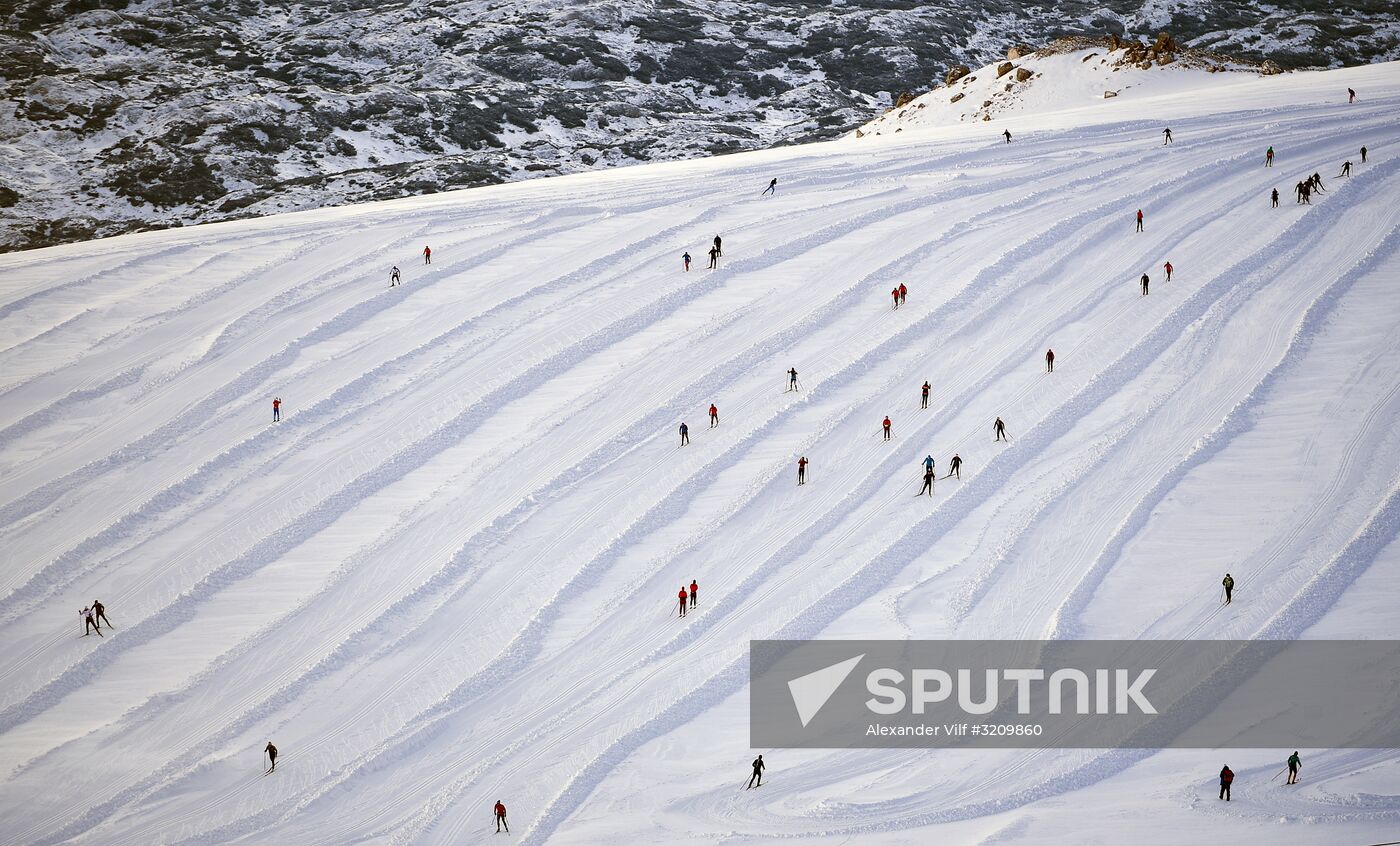 Skiing race. Training session of Russia's national team