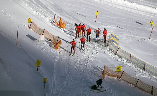 Skiing race. Training session of Russia's national team