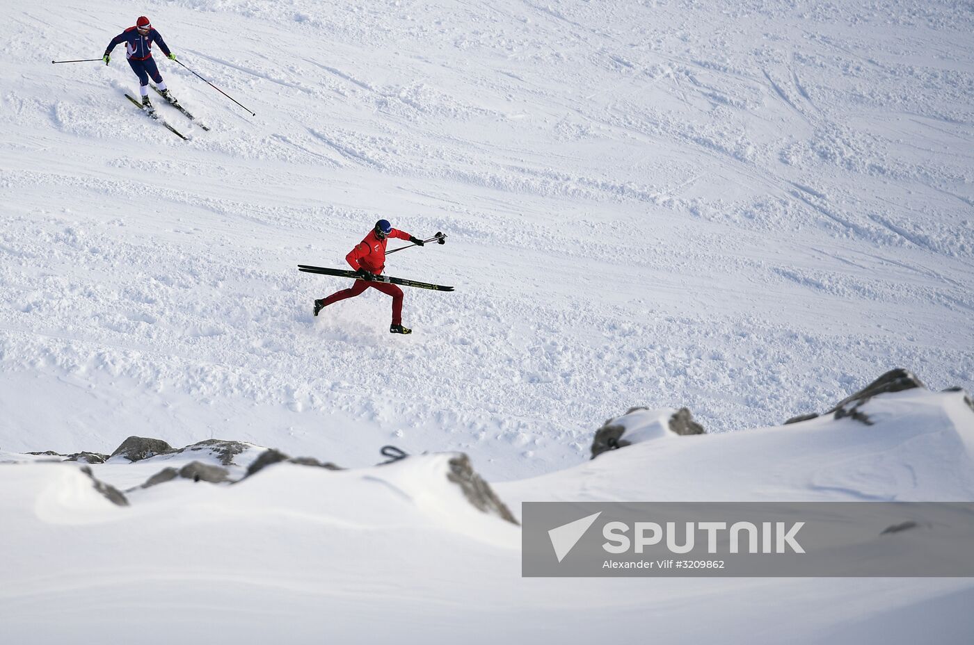 Skiing race. Training session of Russia's national team