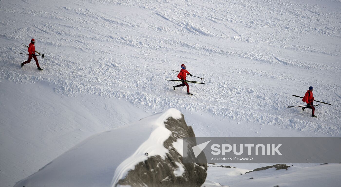 Skiing race. Training session of Russia's national team