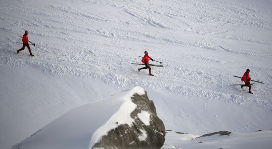 Skiing race. Training session of Russia's national team